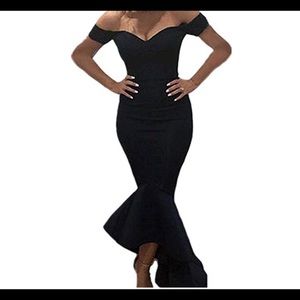 Off shoulder body con black dress